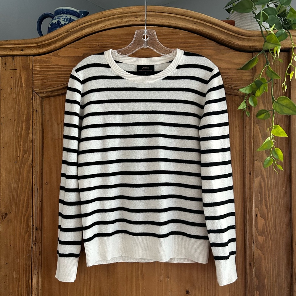 Quince 100% Mongolian Cashmere Black and White Striped Sweater